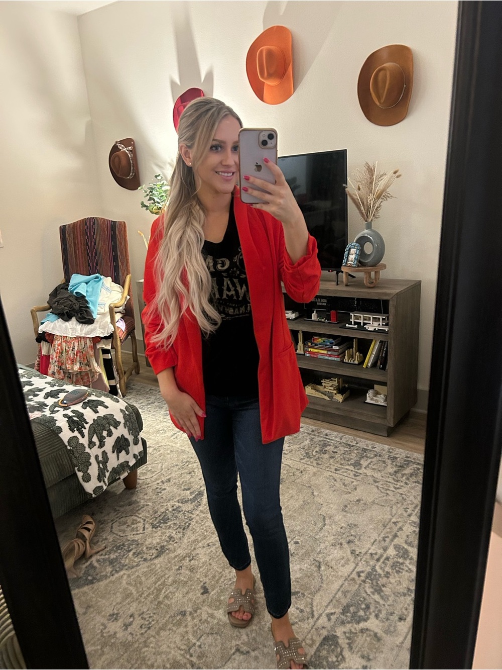 Red Open-Front Blazer Jacket